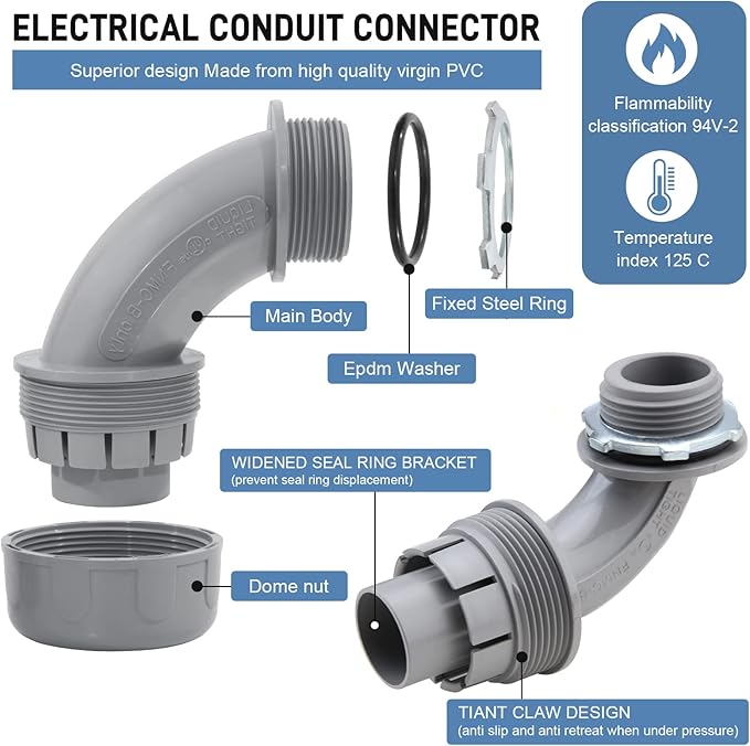 DWALE Liquid-Tight Conduit and Connector Kit,Flexible Non Metallic Liquid Tight Electrical Conduit,1-1/2inch 25ft Electrical Conduit Kit,with 4 Straight and 3 Angle Fittings Included,1-1/2 in. Dia