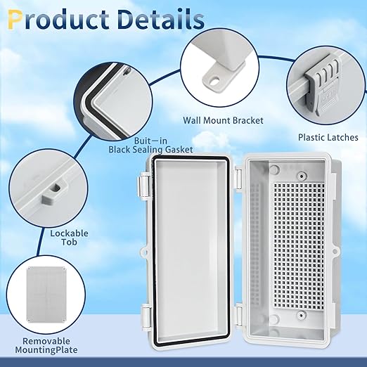 Waterproof Junction Box Outdoor Electrical Box Universal DIY Project Box for Indoor/Outdoor Use Latch Hinged Project Enclosure (7.8"x3.8"x2.9")