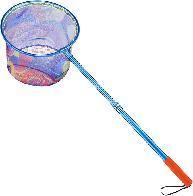 PLUSINNO Kids Fishing Net, Telescopic Lightweight Landing Net with Aluminum Pole Handle and Nylon Mesh, Catch and Release Butterfly Net for Kids Youth Outdoor