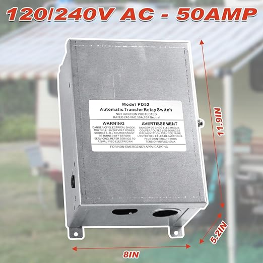 RV Automatic Transfer Switch 50 Amp,240 VAC,70A Neutral Rating,120/240 Volt