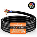 Nilight 10 Feet 7 Way Trailer Extension Cable RV Standard Wire 14 Gauge 7 Conductor 100% Pure Copper Insulated Heavy Duty Cord Weatherproof for 7 Pin Blade Truck Camper RV Automotive