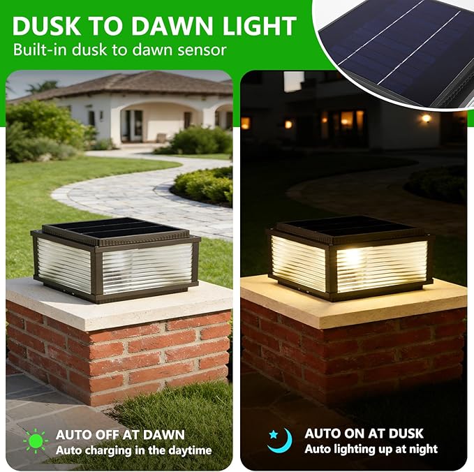 Solar Outdoor Post Light Modern Solar Column Lights Luxury Fence Deck Post Cap Light with IP65 Waterproof Pillar Lights Outdoor for Flat Surface Patio Garden Decoration Column Lamp
