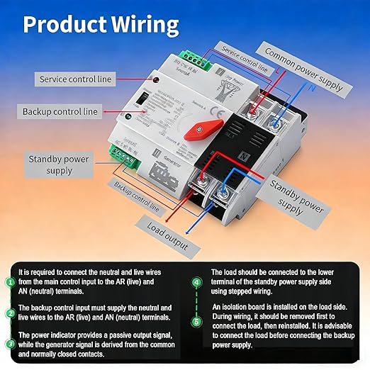 Mini ATS Automatic/Manual Transfer Switch 2P 100A AC110V, 2POLE 100amps ATS Dual Power Switch for Home Generator,Din Rail Mounted Controller Electrical Type RV Fast Transfer