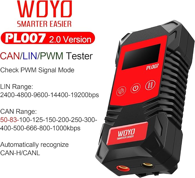 CAN LIN PWM Tester, WOYO PL007 CAN Bus Analyzer for Automotive Diagnostic Tool, Auto-Recognize CAN-H & CAN-L, CAN Range 50-1000kbps, PWM Signal Detector on Bench, LIN Bus Baud Range 2400-19200bps