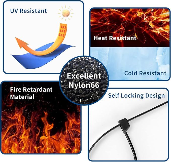 8 Inch Heavy Duty Black Zip Ties 75 lbs, 1000 Pack Cable Ties UV Resistant Industrial Self Locking 8" Zipties Bulk Nylon Wire Tie Wraps Workshop Camping Outdoor Use, Zcpotizi