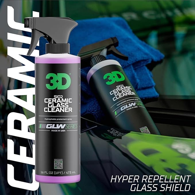 3D SiO2 Ceramic Glass Cleaner 1 Gallon – Hydrophobic Car Glass Cleaner with Rain Repellency – Optical-Grade Clarity, Streak-Free Shine & Ceramic Protection – Auto Detailing Spray – Made in USA