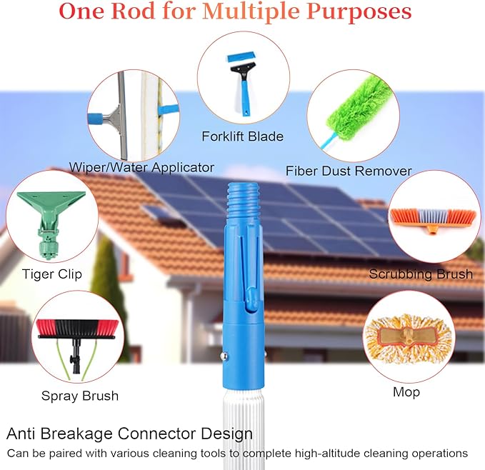 35 FT Water Fed Pole Kit Adjustable Solar Panel Cleaning Kit Cleaner Tool for Window Glass Roof Outdoor Glass Brush Window Washing Equipment (35ft)