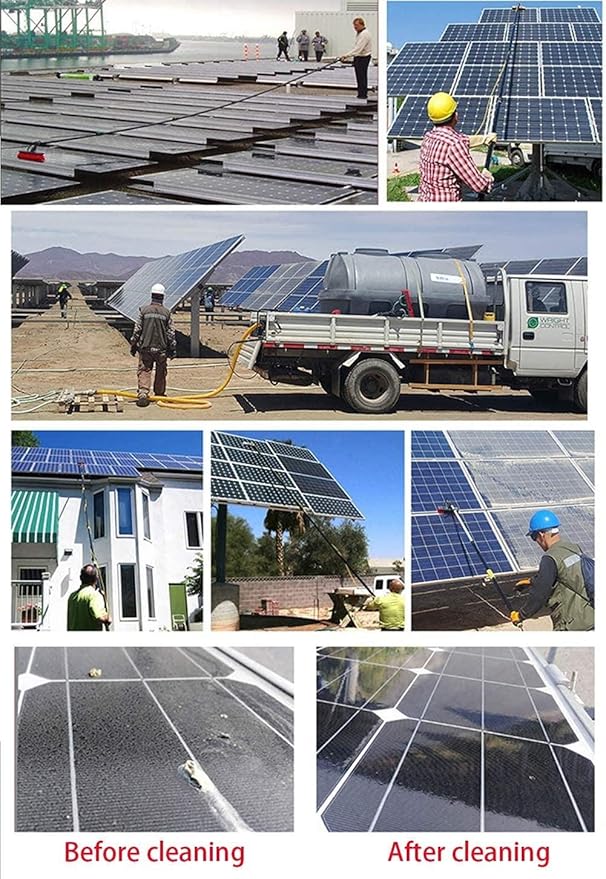 Professional Window Cleaning Equipment Telescopic, 3.6-11M Photovoltaic Solar Panel Cleaning Washing Equipment Tool Solution& Scrubber Brush & Hose Spray Washer,18FT/5.4M