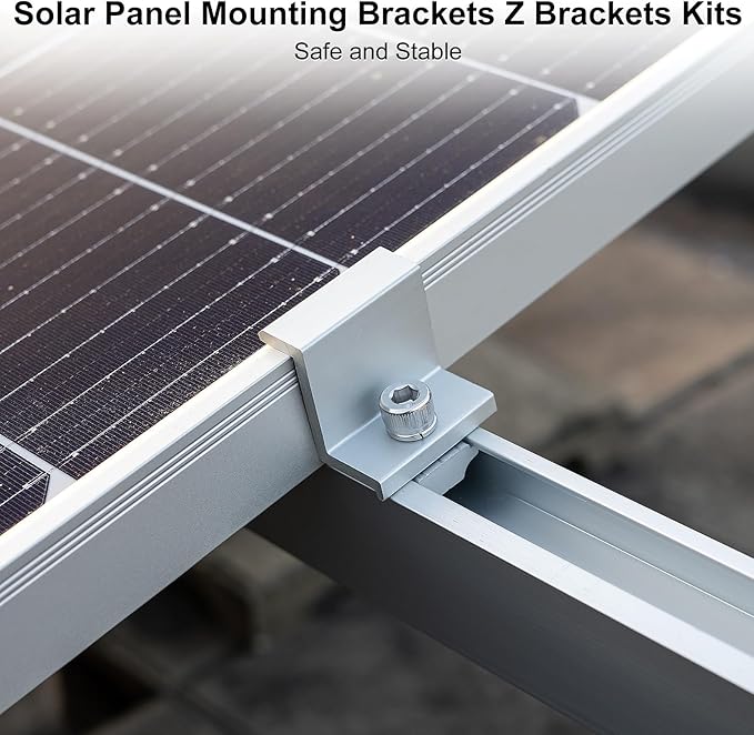 10 PCS Solar Panel Mounting Brackets Kits, Aluminum Alloy 120mm Z Bracket Solar Panel Mounting Rails, 30mm/35mm End Clamp & Mid Clamp for Flat, Metal, Tin, Sheet Roof