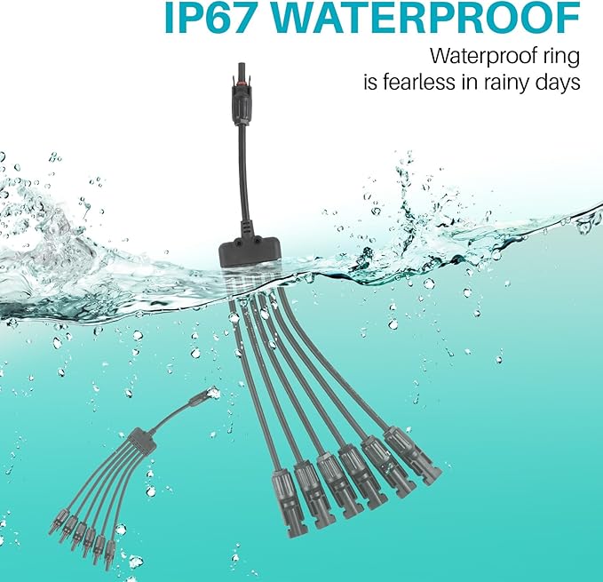 Solar Panel Connector 6 to 1 Y Branch Parallel Adapter, 30A 1000V 10AWG Tool-Free IP68 Waterproof Cable for Solar Panels (Y Branch, 6to1(1Pairs))