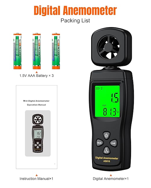 Anemometer, Wind Meter Handheld, CMF Meter to Measure Wind Speed and Temperature to Assist in Drone Flights, Outdoor Activities, Shooting Sports and HVAC Systems