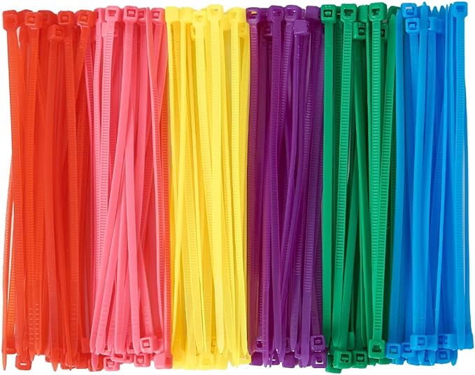 QDiShi 600pcs Small Colored Zip Ties 4 Inch Multi-Color Zip Wire Tie for Deco Mesh Wreath Supplies, Colorful Plastic Ties Yellow, Blue, Red, Green, Pink, Purple Zip Ties (100 per color)