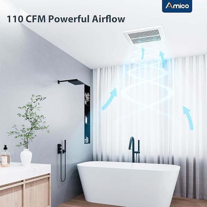 Amico Bathroom Exhaust Fan, 1.5 Sones, 110 CFM, Low Noise, Ceiling Mounted Retrofit Ventilation Fans, 4 Inch Duct, No Attic Access Needed- UL Certified