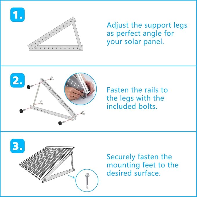 Air Jade 22 in Adjustable Solar Panel Tilt Mount Brackets, Solar Panel Mounting Bracket with Foldable Tilt Legs for RV, Boat, Roof, and Off-Grid