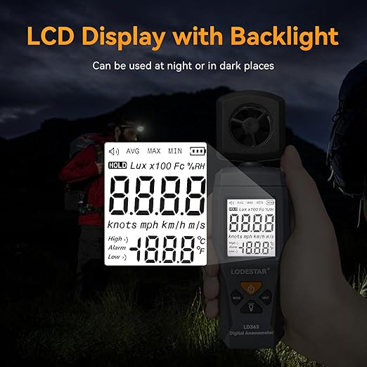 LODESTAR LD363 Digital Anemometer, Handheld Anemometer, Digital Wind Speed CFM Meter Gauge Air Flow Velocity Tester for HVAC Shooting Drone, Wind Chill, 32℉-122℉ Wind Temperature
