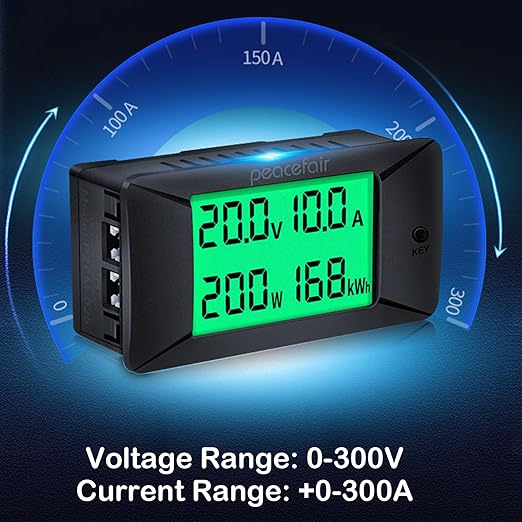 DC Battery Monitor Meter,0-100V,0-100A, Widely Applied to 12V/24V/48V RV/Car Battery, LCD Display, Digital Current Voltage Solar Power Meter (Upgrade Meter(Built-in 100A Shunt))