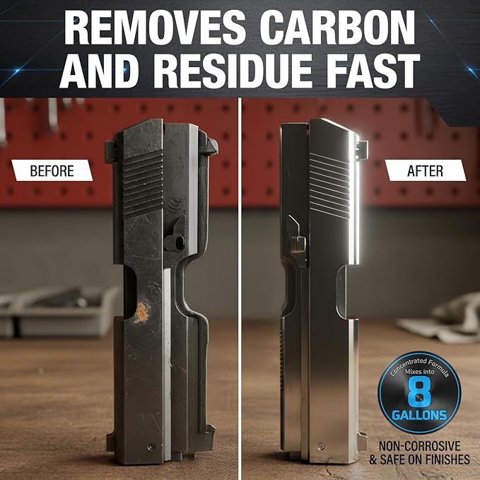 Ultrasonic Gun Cleaning Solution - 1 Gallon/128oz [Made in USA] Concentrated Formula Mixes into 6 Gallons - Firearm Cleaning Fluid for Brass & Gun Parts - for Ultrasonic Cleaner Use