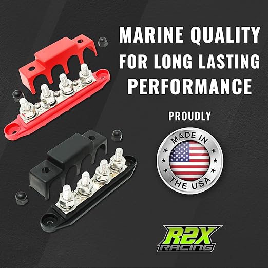 4 Post Power Distribution Block Bus Bar Pair with Cover - Made in The USA - 250 Amp Rating – Marine Bus Bar, Automotive, and Solar Wiring – Battery Terminal Distribution Block - (Set of 2) (3/8”)