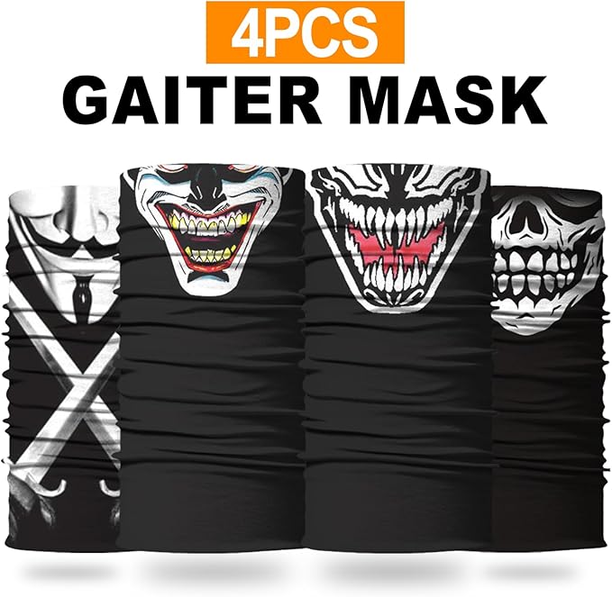 4Pack Neck Gaiter for Men Women Face Cover Mask Head Wrap Balaclava Headwear Bandana Headband Magic Scarf