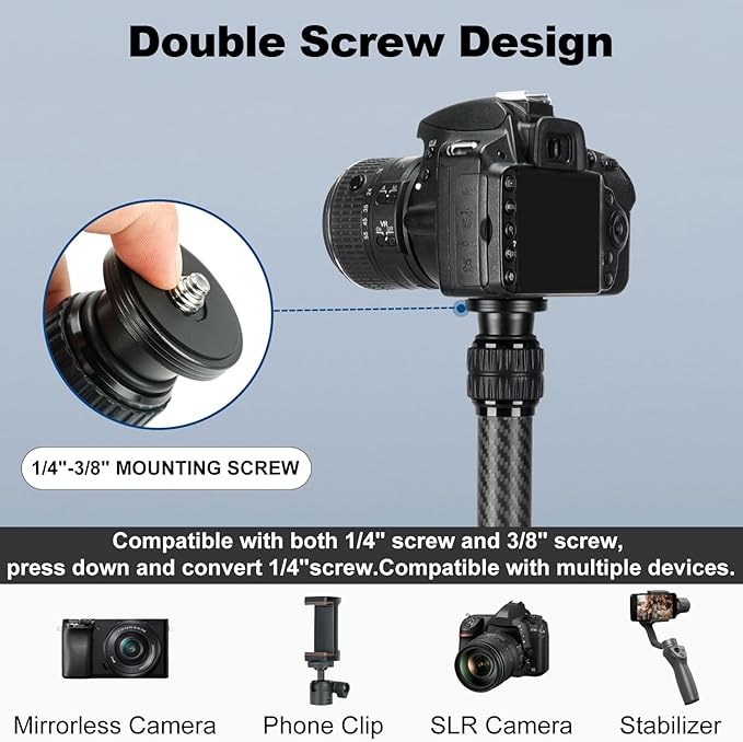 Koolehaoda Tripod Extension Pole, 2-Section Center Column Carbon Fiber Extender Rod Telescopic Stick Monopod with Arca Port for Tripod/Ball Head/Gimbal/Camera, Max Load 33lb