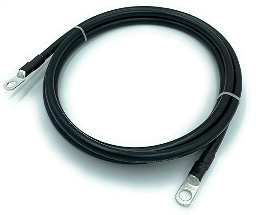 End Game 4 Gauge Marine Grade Battery Cables, USCG and ABYC Approved, 1-15ft Lengths, Heavy Duty Tinned Lugs, Fully Assembled and Made in The USA (Single Black, 6ft - 5/16” Lugs)