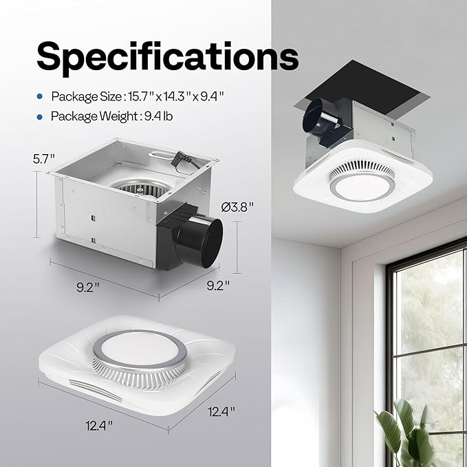 VIVOHOME Bathroom Exhaust Fan with Light, Max 110 CFM 1.0 Sone Shower Ventilation Fan, Super Quite Fan w/ 6000 K 1000LM LED Cool White Light, for 4'' Duct Ceiling Mount