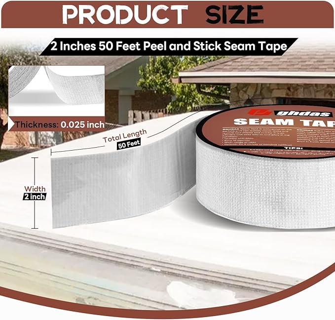 Peel and Stick Seam Tape, Repair Leaks and Restores Roof Seams and Tears, Used for Bonding Metal, Wood, EPDM, Fiberglass, and Tiles, Efficient to Use, 2 Inch x 50 Feet Roll（3 piece）