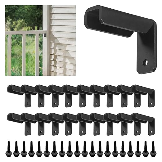 Fence Mounting Brackets for 1x1" Square Rails, Carbon Steel Fence Panel Internal Connector with Screws, Black 20 Pack