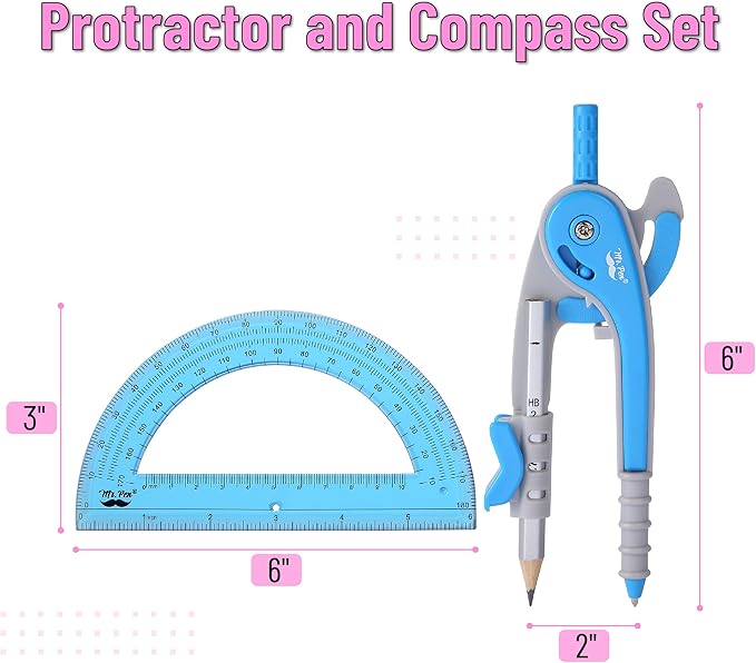 Mr. Pen- Compass and Protractor Set, 12 Sets, Colorful, Bulk Math Compass for Geometry and Drawing