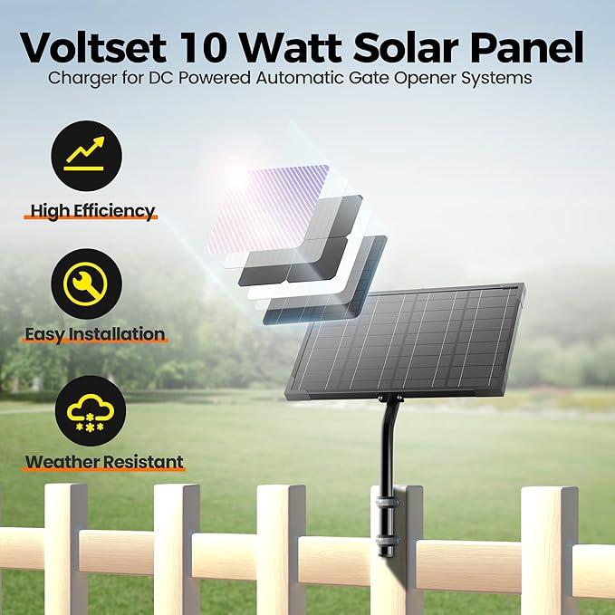 Voltset 10W 12V Solar Battery Charger & Maintainer with Built-in MPPT Charge Controller, Adjustable Mount Bracket, Solar Trickle Charger 12V Solar Panel for Gate Opener, Electrical Fence, Car, Boat