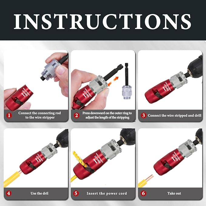 Wire Stripper Tool For Drill,AWG6 8 10 12 14 Gauge,Wire Stripping Professional Electrician Tools Set,Wire Twisting Tool,Impact Wire Stripper,Wire Twister(AWG6/8/10/12/14)