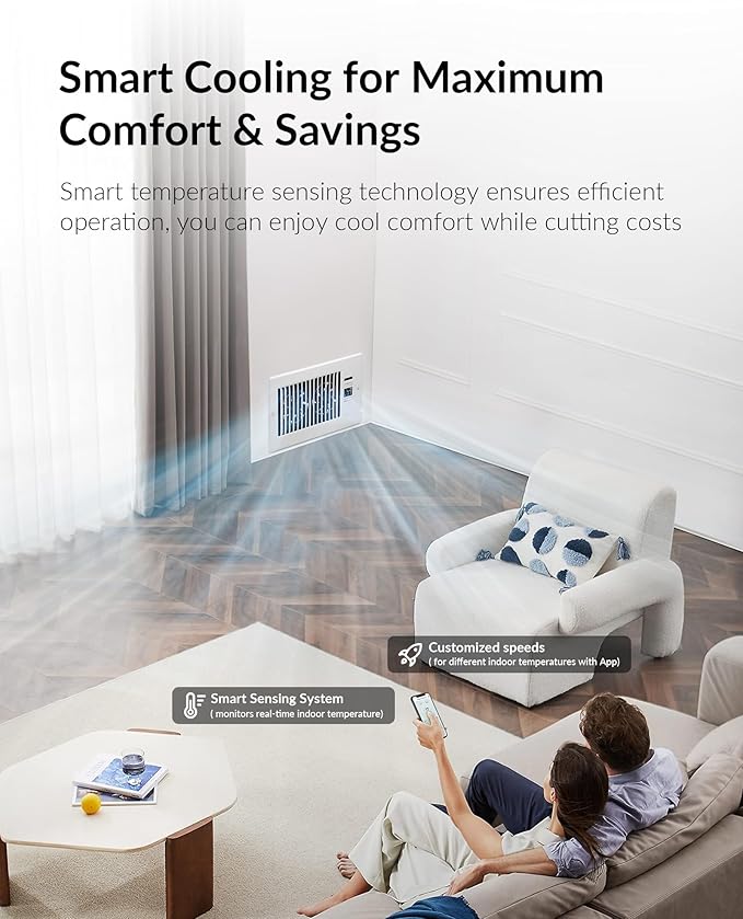 Super Quiet Register Booster Fan for 6" x 10" Register Holes, Smart Register Vent with Dual Intelligent Thermostat and WIFI App Control, Heating Cooling AC Vent Fan (White)