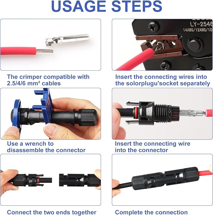 WMT Connector Kit for Solar Panel Connections 14-10AWG, Solar System Kit includes 12 Pieces Male/Female Solar Connectors, 2 Pieces of Solar Connector Spanner Wrench for Solar Panel Cable Assembly