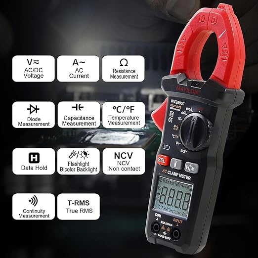 600A AC Clamp Meter, 4000 Counts AC/DC True RMS Digital Multimeter with CAT III Safety, Data Hold, Backlight & Temperature Sensor – for Electrical Maintenance Mayilon MY2600C