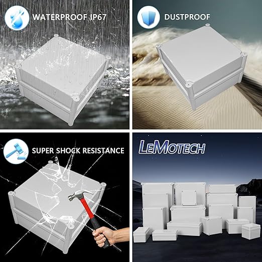 LeMotech Waterproof Dustproof IP67 Junction Box DIY Case Enclosure Gray 11 x 11 x 7.1 inch (280 x 280 x 180 mm)
