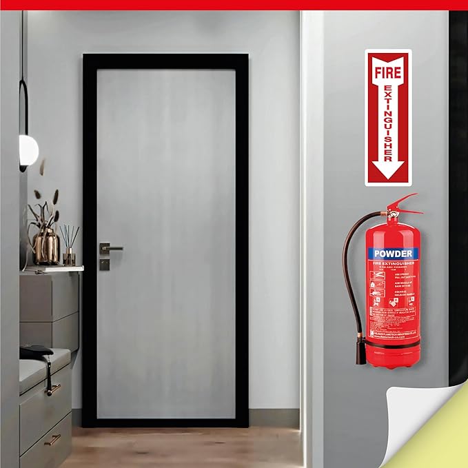 OLANZU Pack of 5 Fire Extinguisher Stickers 4"x 12"- 5 Mil Vinyl - Fire Extinguisher Sign for business with Arrow- Durable Self Adhesive, Weatherproof and UV Protected-Ideal for Office, Home and Outdoor places