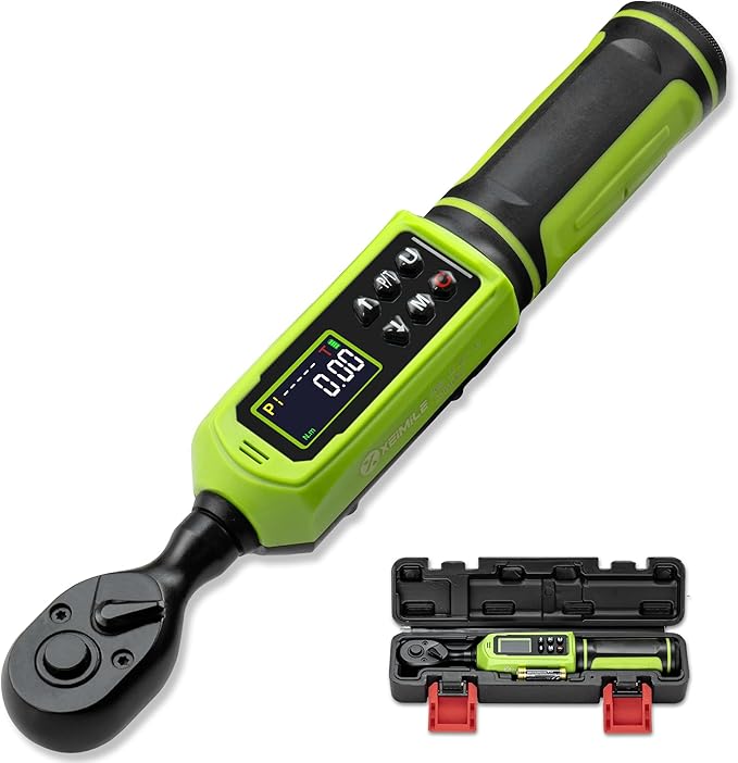 Digital Torque Wrench 3/8"Drive-0.66-44.25Ft.Lb, 0.9-60N.m, Electric Torque Wrench With Vibration Buzzer LED Indicator, ±2% Accuracy Five Units for Bike Motorcycle Car Auto Repair,Green Black