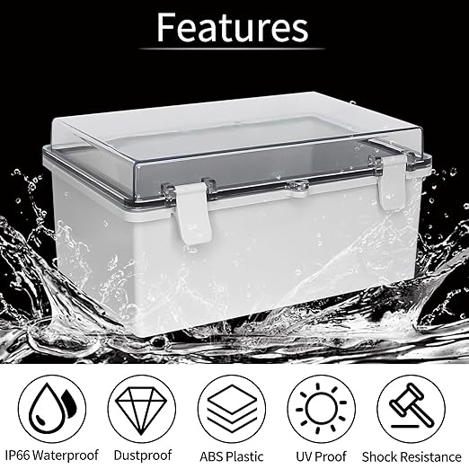 Outdoor Waterproof Junction Box ABS Plastic Electrical Enclosure Hinged Cover Electric Box Weatherproof Housing, Suitable for Solar/Surveillance/Landscaping Projects Clear 11.4"x7.4"x5.5"