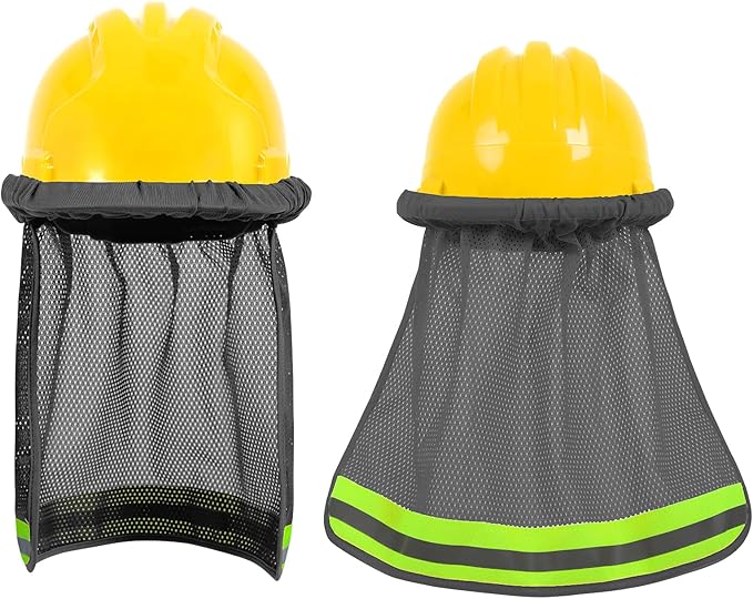 TCCFCCT Hard Hat Sun Shade, High Visibility Neck Shield with Secure-Fit Fastener, Mesh Neck Sun Shade Protector with Reflective Strip, Construction Helmets Use, Hard Hat Not Included, Grey, 5 Packs