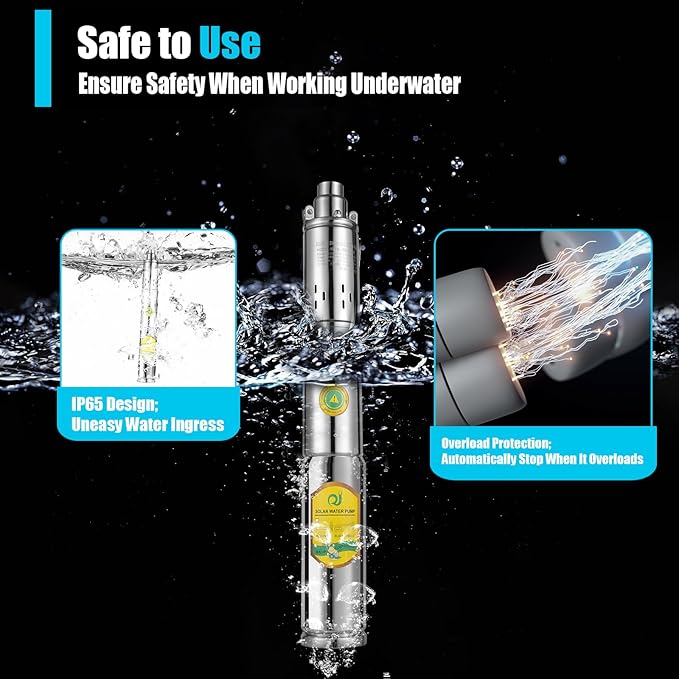 Solar Water Pump Deep Well DC 24V 370W w/Steel Submersible Pump Irrigation Garden,Solar Submersible Pump 65m