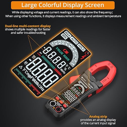Neoteck Clamp Meter 6000 Counts Clamp Multimeter 800A AC Current Multimeter Auto Selection Color Screen TRMS Voltage,Capacitance,Continuity,Resistance,NCV,Diode,Frequency for Home,Auto,Industrial,HVAC