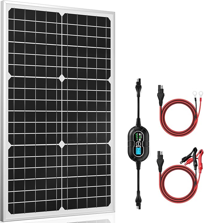 SUNER POWER 12V Solar Panel Kit 30W, High Efficiency 30 Watt Solar Panel + Ultra-Smart 10A MPPT Charge Controller, Solar Battery Trickle Charger Maintainer for Boat Car RV Motorcycle Marine Automotive