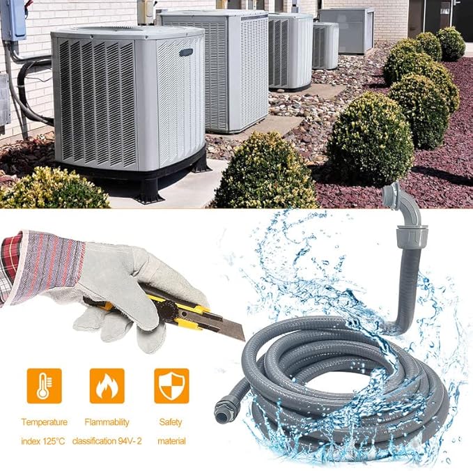 Liquid-Tight Conduit - 3/4inch 75 Foot Flexible Non Metallic Liquid Tight Electrical Conduit Kit, With 6 Straight and 5 90-Degree Conduit Connector Fittings