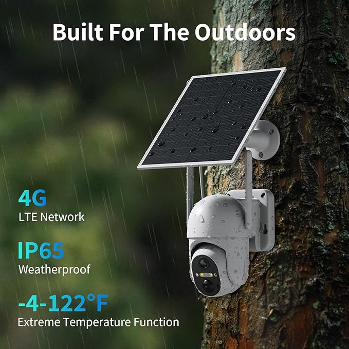 4G LTE Cellular Security Camera, 2 Pack Solar Powered Outdoor Cameras No WiFi Needed for Farm&Ranch, 360° View, 2K Night Vision, Includes SIM Card(Support Verizon/AT&T/T-Mobile) - White