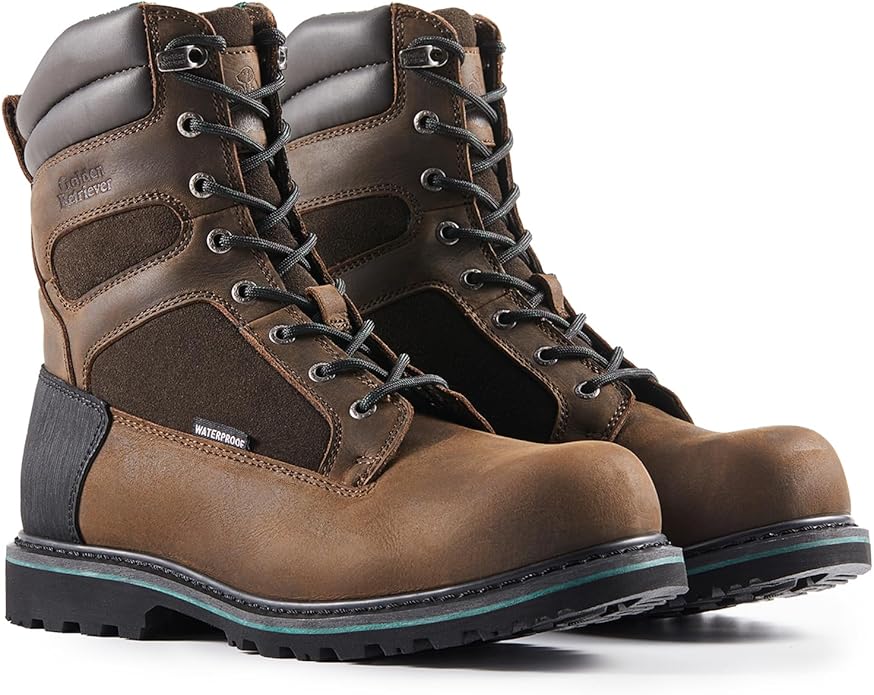 Golden Retriever Work Boots for Men Heavy Duty Composite Toe 6"/8" Durable Crazy Horse Leather Waterproof Slip-Resistant Construction Industry Boots GJ3155-GJ3255
