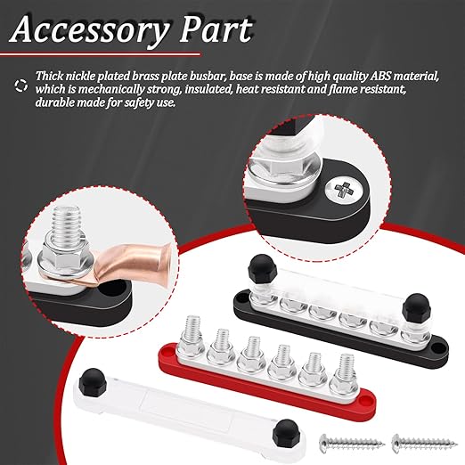 350A Bus Bar 12V Marine 6 x 3/8" (M10) Terminal Studs 12V-48V Power Distribution Block with Cover,with 4PCS Battery Lugs and 4PCS Heat Shrink Tubing Busbar for Boat Automotive Car
