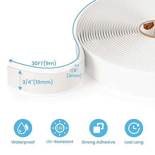 TAPEBEAR Butyl Tape White, 3/4" x 30' x 1/8" RV Roof Sealant Plumbers Putty Tape, Window Seal Butyl Sealant Double Sided Butyl Caulking Tape for Boat Sealing, EDPM, Automotive, Camper