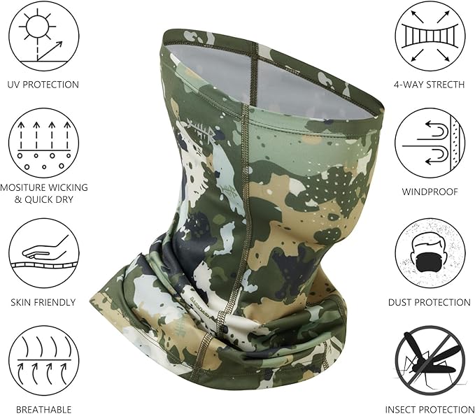 BASSDASH Neck Gaiter Mask UPF 50 Sun Protection for Men & Women, Fishing, Hiking, Outdoor