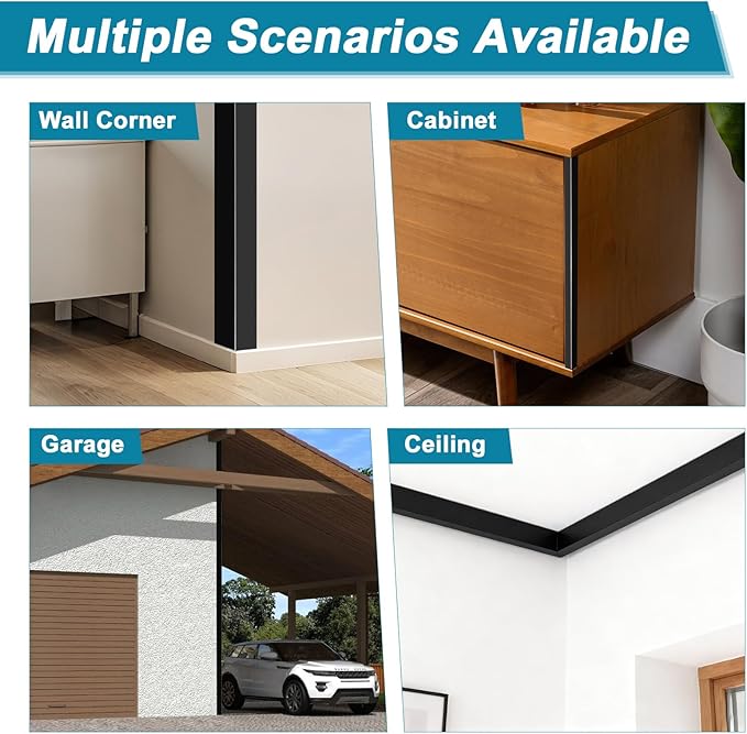 Raytano 8Pcs 45"L ×1"W Self Adhesive Metal Black Corner Protectors, Modern Aluminum Wall Corner Guards for Wall Door Furniture Cabinet Baseboard Frame Protection and Decoration (Size:45" x 1",Black)