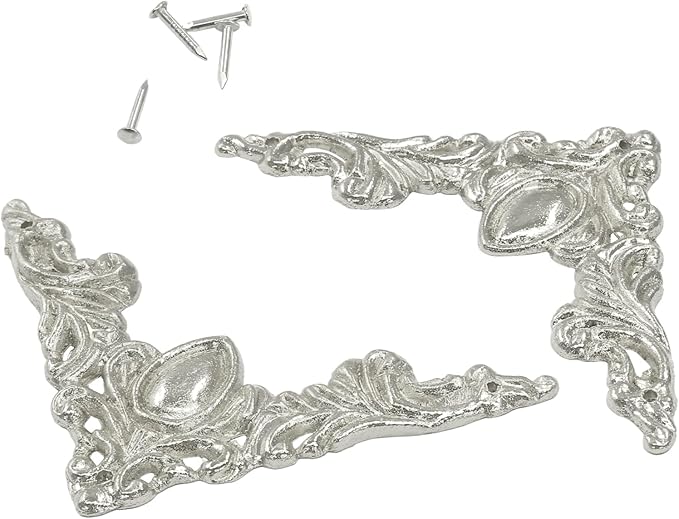 32Pcs Vintage Metal Corner Protector, Antique Edge Decorative Protectors Scrapbooking Albums, Decorative Corner for Photo Frame/Jewelry Box (Silver)